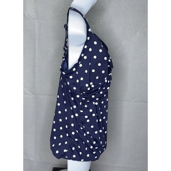 Lands End Tankini Swim Top Plus Size 18W V Neck Wrap Underwire Navy Polka Dot - Picture 4 of 11
